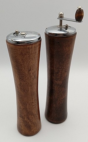 Vintage Nevco Wood MCM Salt and Pepper Mill Shakers 6.5" tall