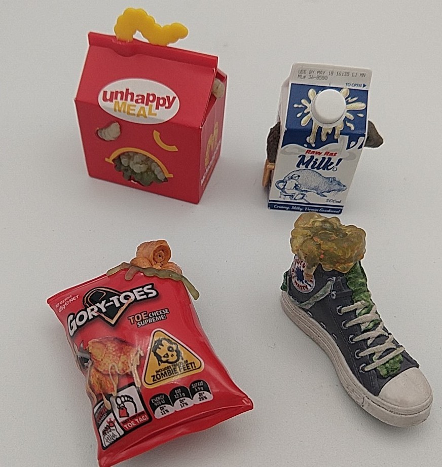 Zuru Mega Gross Mini Brands Lot of 4 Unhappy Meal Gory-toes, Rat Milk, Snotverse